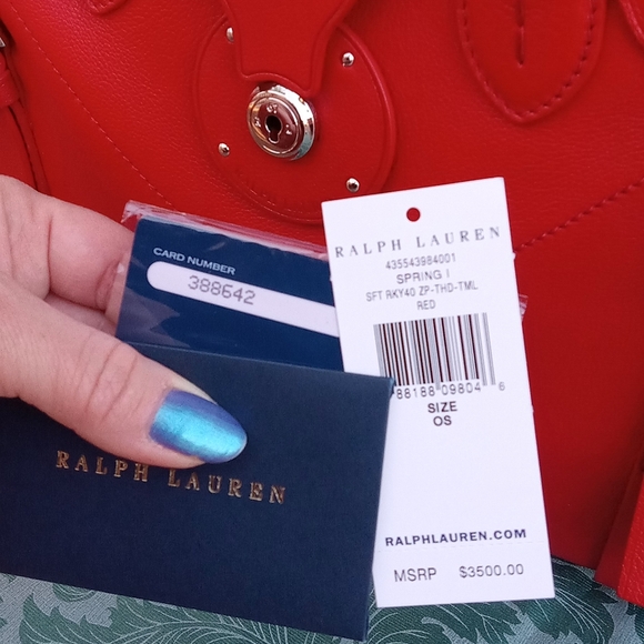 $3500 STUNNING RALPH LAUREN RICKY 40 LARGE CALFSKIN SATCHEL RED BAG - Picture 13 of 16